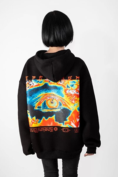 Sekizbiraltı Spectrum Back Printed Oversize Unisex Μαύρο κουκούλα