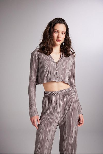HOLLY LOLLY Crop Model Button Zapínání Pohodlné Crop Shirt Mink