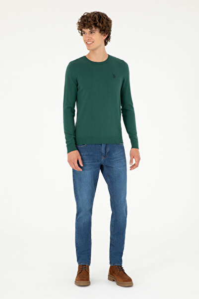 U.S. Polo Assn. Ανδρικό πουλόβερ βασικό σκούρο πράσινο 50293505 -VR079