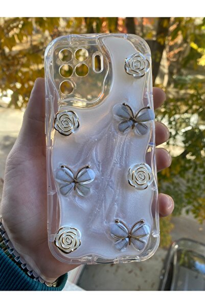 AQUA AKSESUAR حافظة متوافقة مع هاتف اوبو رينو 5 لايت، نمط زهرة الفراشة المنقو...