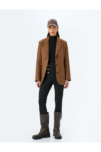 Koton Gold Button Detailed High Waist Pants Leggings