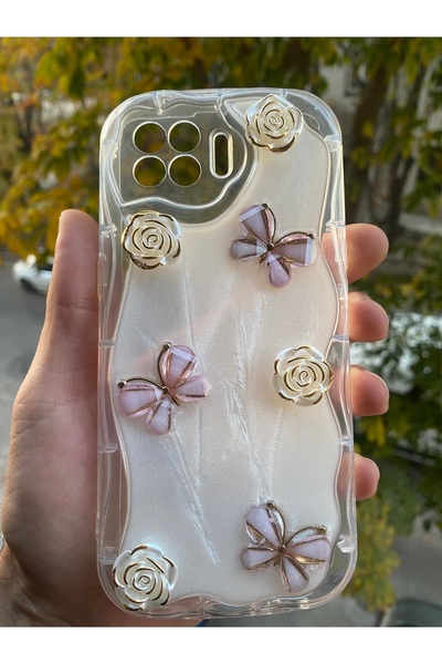 AQUA AKSESUAR Oppo Reno 4 Lite Uyumlu Kılıf 5D Kabartmalı Kelebek Çiçek Desen...