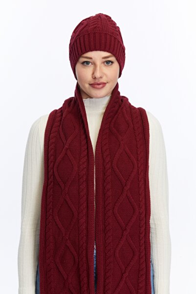 Aghilo Unisex Embroidered Patterned Scarf and Beanie Set