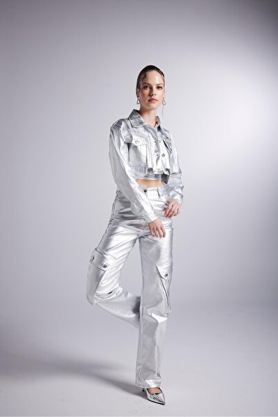 HOLLY LOLLY Foil Coated Cargo Pocket Millen Trousers Gray