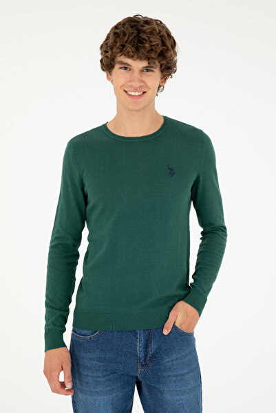 U.S. Polo Assn. Ανδρικό πουλόβερ βασικό σκούρο πράσινο 50293505 -VR079