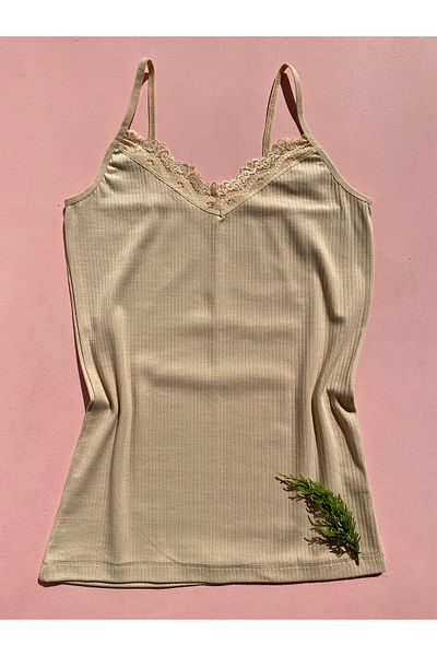 LEYNA BUTİK Women's (SALMON-DARK BLUE-BLACK-WHITE) Pack of 4 Cotton String Strap Undershirt