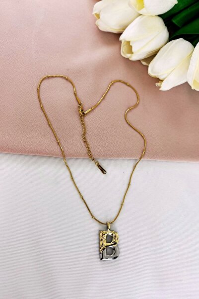 Mrs Flower ÇİFT RENKLİ B HARFLİ ÇELİK KOLYE