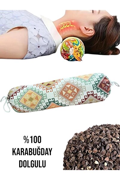 REMEGE Karabuğday Dolgulu Boyun Yastığı, Silindir Boyun Masajı Yastığı, Karab...