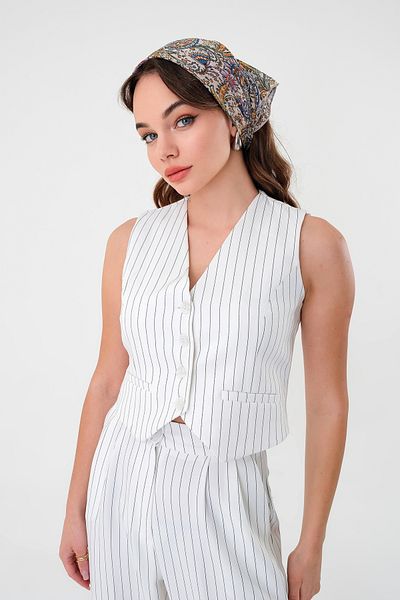 Hazel White Striped Women's Vest and Trousers Set