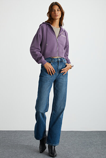 GRIMELANGE Jewel Women's 3 Thread Raised Purple Sweatshirt