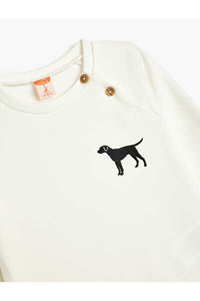 Koton Köpek Baskılı Bisiklet Yaka Pamuklu Uzun Kollu Sweatshirt