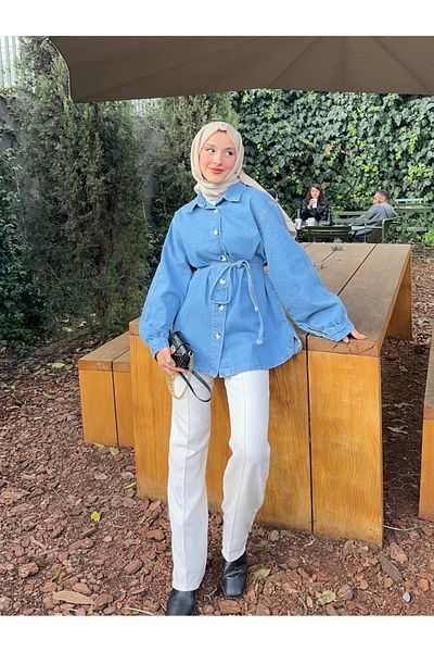 lurex moda Jachetă de blugi cu cravată în talie