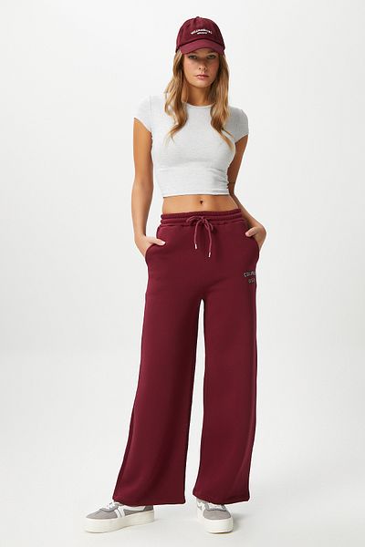 Ritnice Γυναικείο παντελόνι Columb Thick Fleece Κεντημένο Flat Cut Claret Red