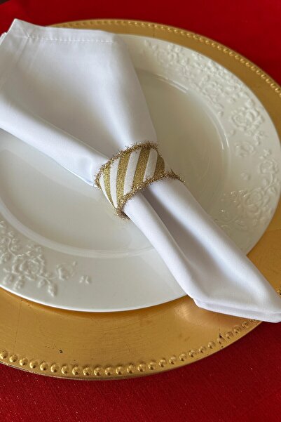 FANTASTIC Set of 6 Woven Napkin Rings - White-Gold Glittery Fringed Handmade Napkin Rings