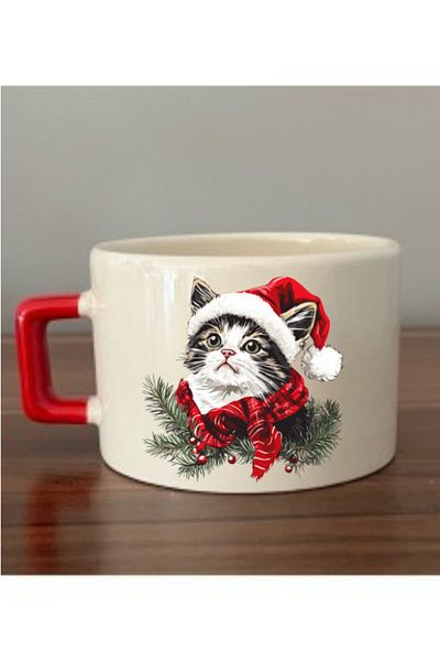 lili hediyelik Christmas Themed Cat Printed Coffee Cup Mug Cup Christmas New Year Gift