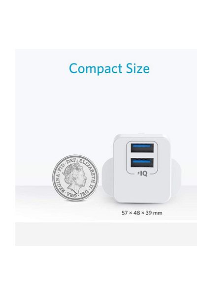 Anker USB Plug, PowerPort Mini Dual Port USB Charger, Super Compact Wall Charger, 2.4A Output