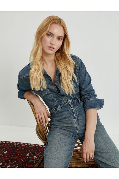 Koton Jeanshemd Langarm Tasche Detail Knopfleiste