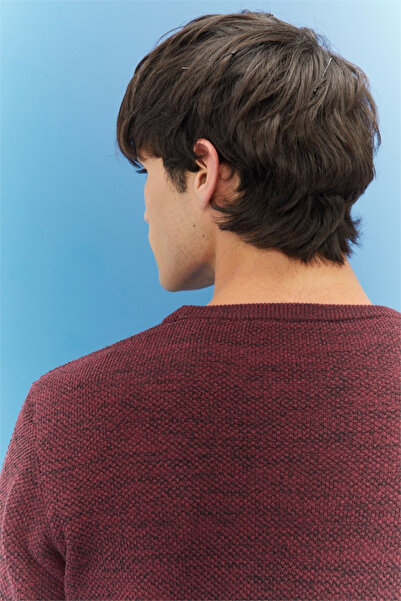 Lee Regular Fit Regular Cut Crew Neck Men's Claret Red Knitwear Sweater