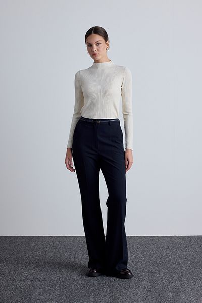 Manuka Navy Blue Flare Leg Classic Trousers