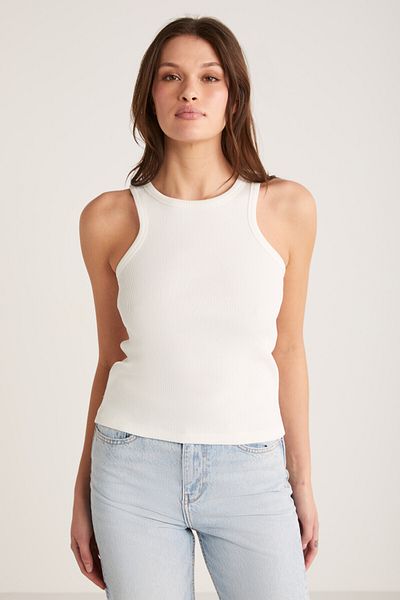 ETHIQUET Tricou alb de bază pentru femei Alfıe, din bumbac, cu aspect cu nervuri