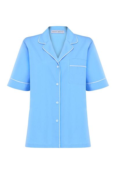 Beauty Omelette Fireplace Collar Blue Cotton Piping Shirt
