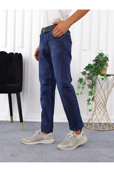 LOOKS KİDS ERKEK ÇOCUK İÇİ POLARLI KOT PANTOLON KEMERLİ MAVİ
