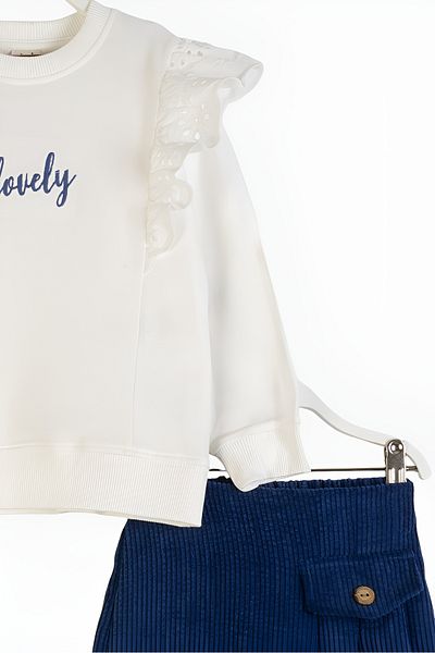 DMB BOYS & GIRLS 2-Piece Velvet Set for Girl - Brode Detailed Blouse and Velvet Shorts Skirt