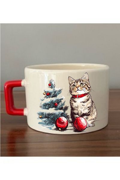 lili hediyelik Christmas Cat Printed Coffee Cup Mug Cup Christmas New Year Gift