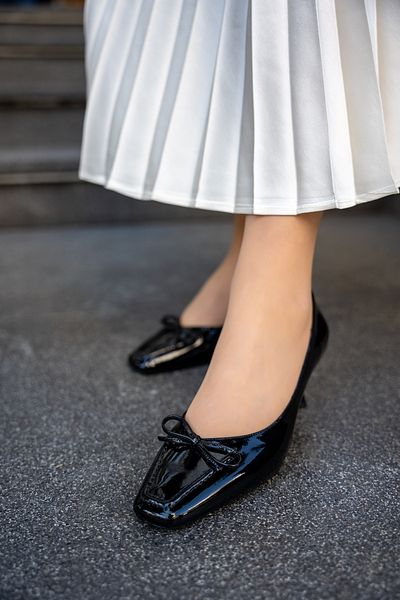 LAMİNTA Pantofi cu toc pentru femei Katre Black Bow, cu vârf tocit