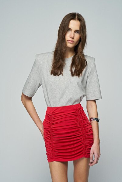 Beauty Omelette Kırmızı Drapeli Jarse Mini Etek