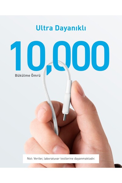 Anker 322 PowerLine USB-C to USB-C Örgülü Kablo 3ft/0.9m 60W  Beyaz - A81F5 (Anker Türkiye Garant