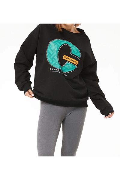 Tex Republic Hanorac oversize imprimat cu decolteu pentru damă