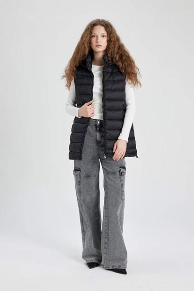 DeFacto Thick Seasonal Water Repellent Inflatable Vest with Hood and Zipper, Pocket A0976Ax24Au