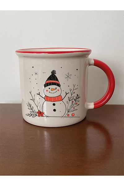 lili hediyelik Snowman in New Year's Eve Printed Red Mug Cup Christmas New Year's Gift