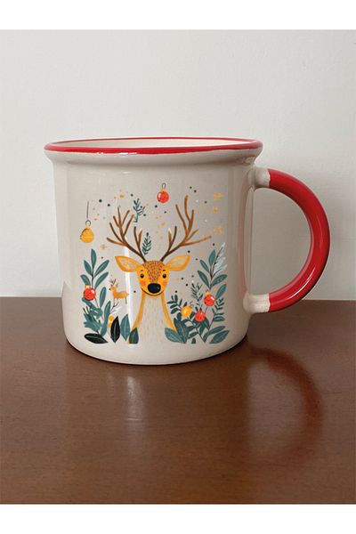 lili hediyelik Cute Deer Printed Red Mug Cup Christmas New Year Gift