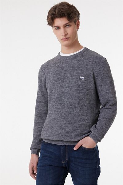 Lee Regular Fit Regular Cut Crew Neck Men's Gray Minimal Logo Knitwear Sweater