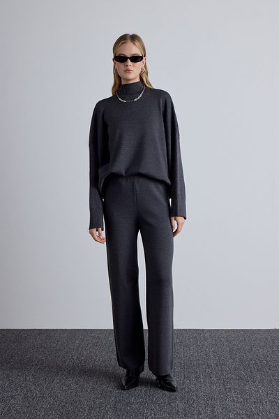 Manuka Anthracite Straight Leg Knitwear Trousers