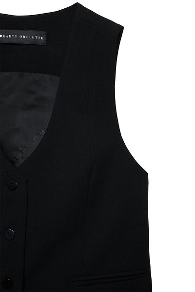 Beauty Omelette Black Crepe Vest - V-Neck