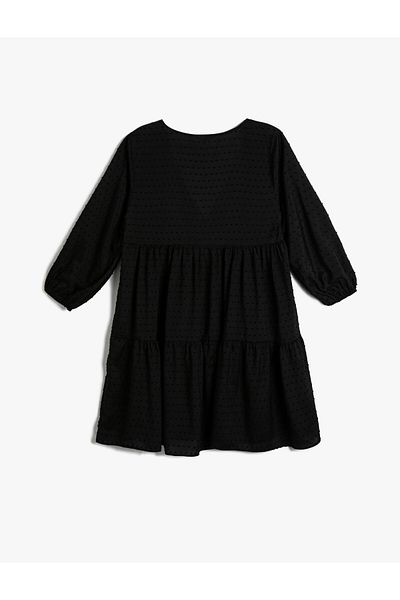 Koton Strandkleid mit V-Ausschnitt, strukturiertem, langärmeligem Volant