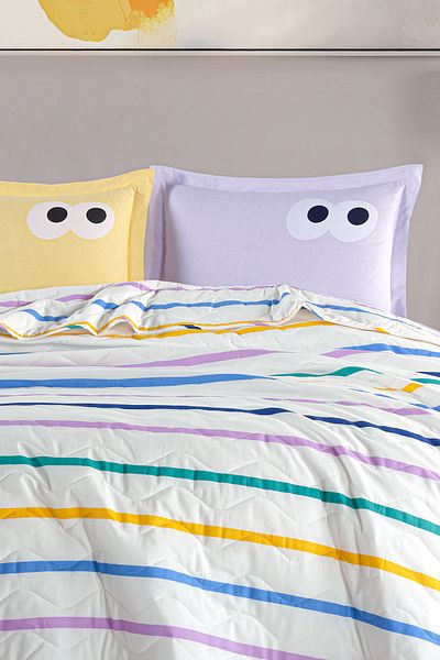 Eponj Home Double Quilted Bedspread Set - Yellow and Lilac Funny