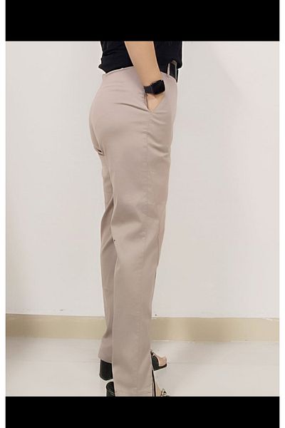 AKŞEN GİYİM Plus Size Full Lycra Cotton Linen Office Pants - Ankle Length with Belt and Zipper