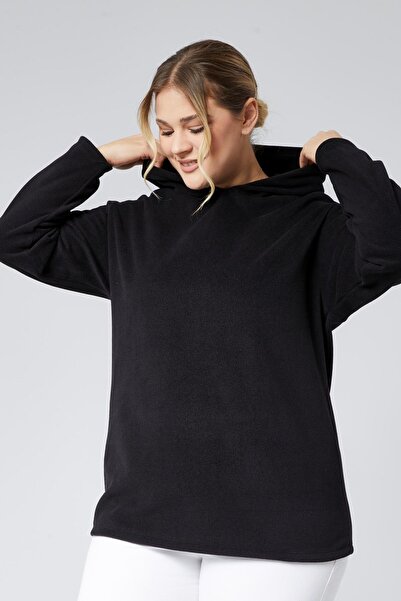 Seamoda Plus Size Fleece Warm Comfort Casual Long Sweat-Black