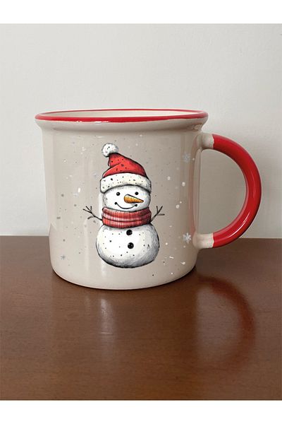 lili hediyelik Snow and Snowman Printed Mouth Red Mug Cup Christmas New Year Gift