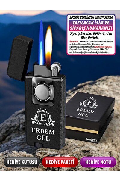 LAZZERS HEDİYELİK Kişiye Özel İsimli Lüks Kutulu Tuşlu Çift Ateşli Baş Harf T...