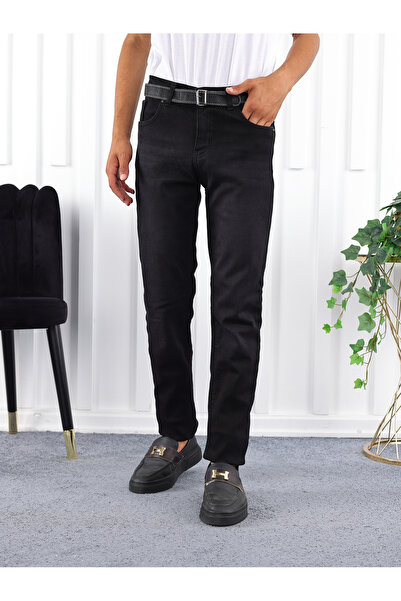 LOOKS KİDS Erkek Çocuk Içi Polarlı Kot Pantolon Kemerli Siyah