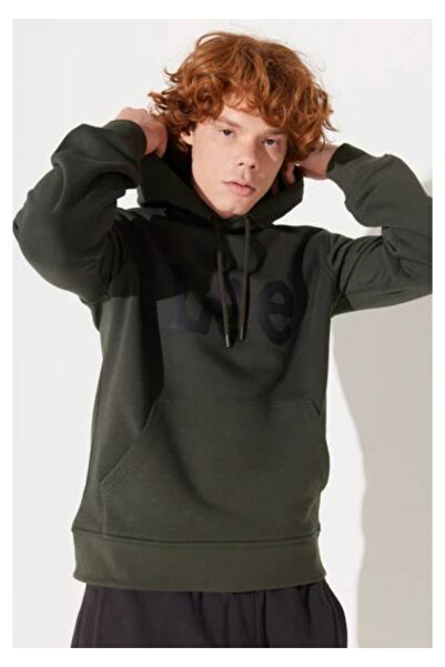 Lee Ανδρικό φούτερ με κουκούλα κανονικής εφαρμογής με μεγάλο λογότυπο χακί