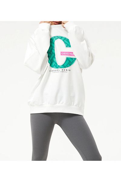 Tex Republic Hanorac oversize imprimat cu decolteu pentru damă
