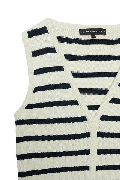 Beauty Omelette Mercerized Vest - Navy Blue Striped