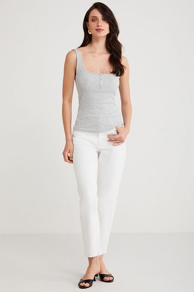 ETHIQUET Lıtzy pentru femei, slim fit, cu buton, cu bretele groase, guler scobit, tricou Grimelange