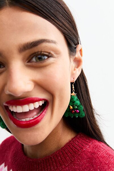 New Obsessions Yılbaşı Serisi Ponpon ve Zil Detaylı Yılbaşı Ağacı Küpe